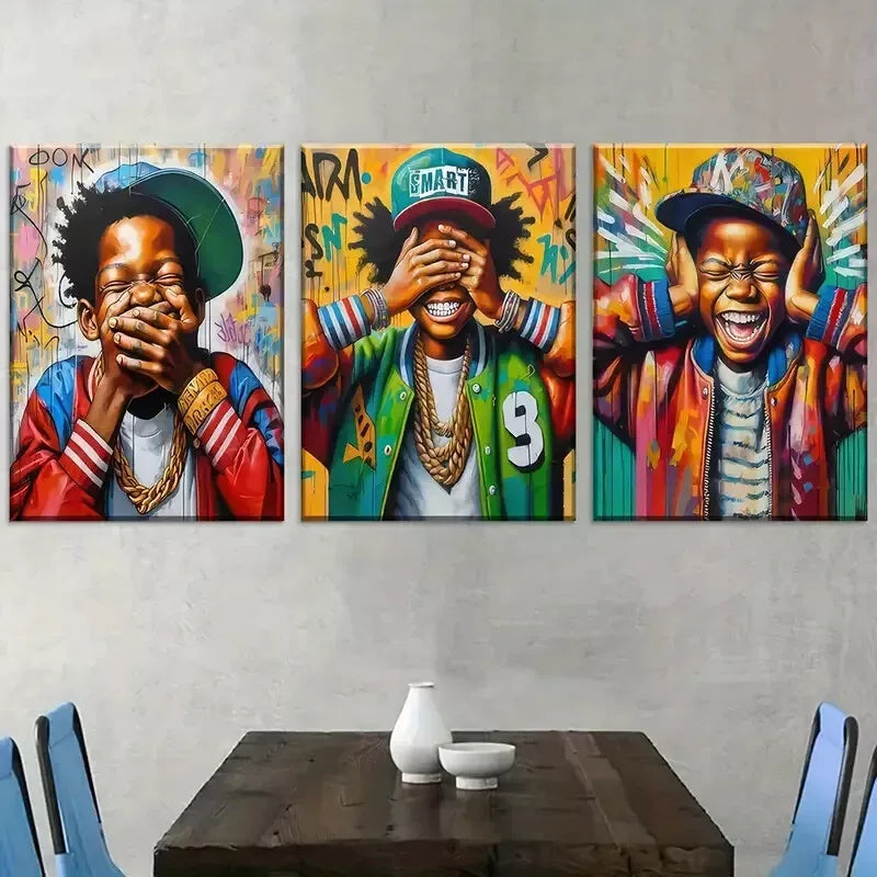 3pcs Modern Fashion Graffiti Style Figure Wall Art Set Canvas Framed 40x60cm - High Quality Print 100% Australian Made Wall Canvas Ready to Hang