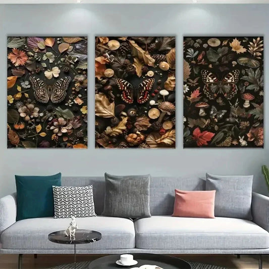 3pcs Modern Butterfly Golden Leave Metal Print Ready to Hang Art