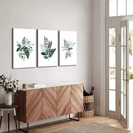3pcs Elegant Foliage Watercolor Green Leaf Wall Art Set Canvas Framed 40x60cm - High Quality Print 100% Australian Made Wall Canvas Ready to Hang