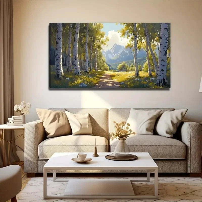 Birch Forest Sunshine Wall Art Canvas Office Home Room Framed 120x60cm