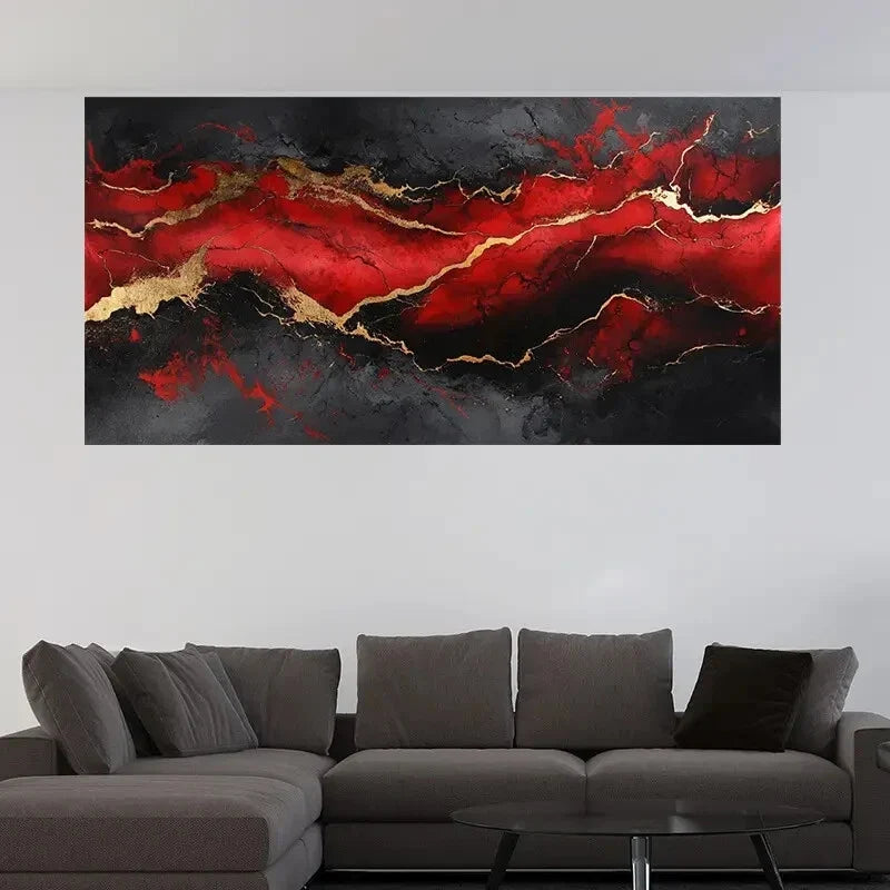 Abstract Black and Red Marble Wall Art Canvas Office Home Room Framed 120x60cm