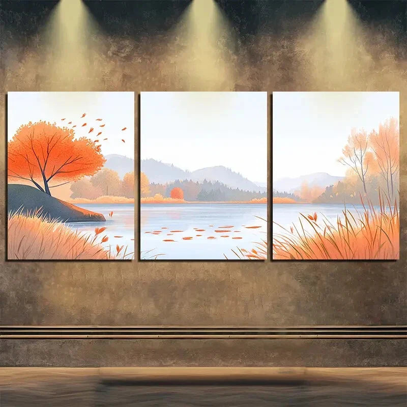 3pcs Autumn Landscape Vibrant Orange Perfect Wall Art Set Canvas Framed 40x60cm - High Quality Print 100% Australian Made Wall Canvas Ready to Hang