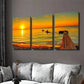 3pcs Sunset Beach Fishing Boats Ocean Vibrant Wall Art Set Canvas Framed 40x60cm - High Quality Print 100% Australian Made Wall Canvas Ready to Hang