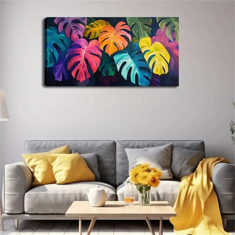 Tropical Leaf Watercolor Modern Wall Art Canvas Office Home Room Framed 120x60cm