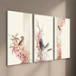 3pcs Bird and Botanical Flower Illustration Wall Art Set Canvas Framed 40x60cm - High Quality Print 100% Australian Made Wall Canvas Ready to Hang