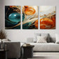 3pcs Fluid Design of Orange and Blue Bubbles Metal Print Ready to Hang Art