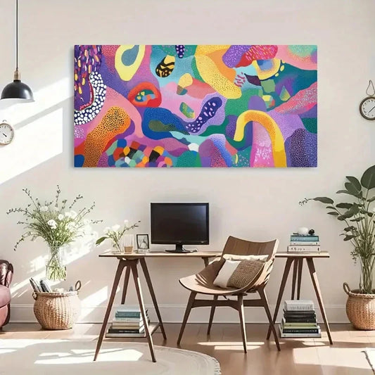 Colorful Swirls And Dots Deco Wall Art Canvas Office Home Room Framed 120x60cm