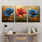 3pcs Colorful Flowers Red and Blue Metal Print Ready to Hang Art