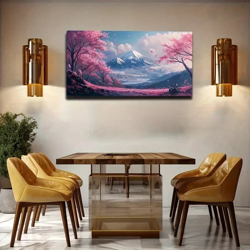 Mount Fuji & Cherry Blossoms Wall Art Canvas Office Home Room Framed 120x60cm