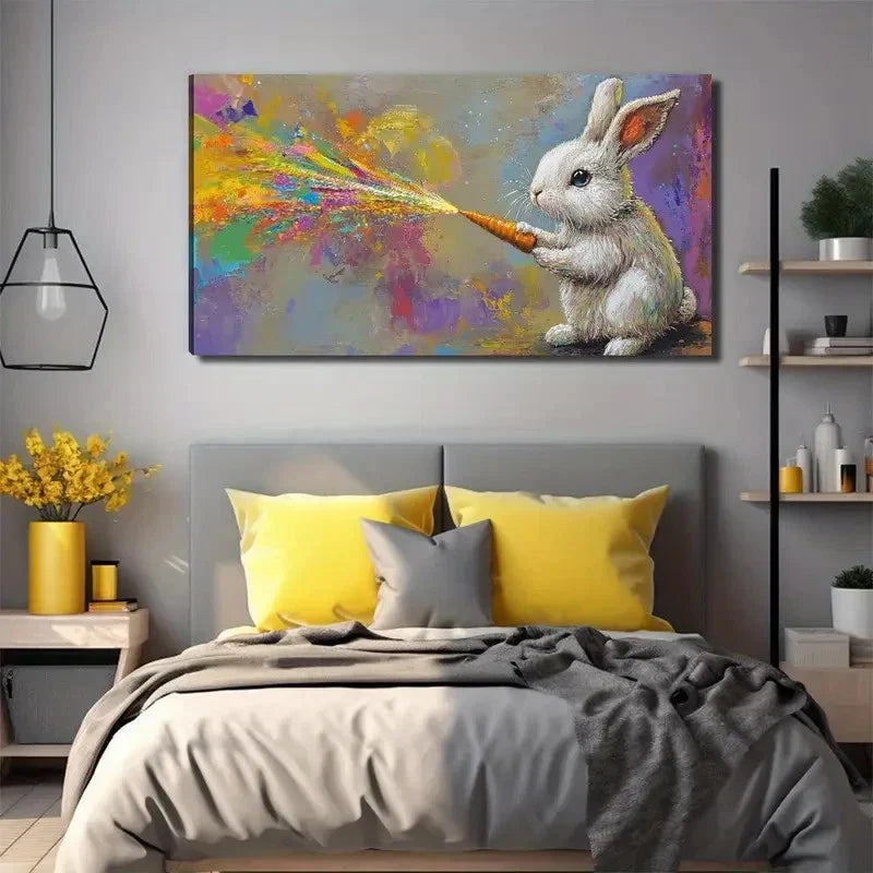 White Rabbit Carrot & Fireworks Wall Art Canvas Office Home Room Framed 120x60cm