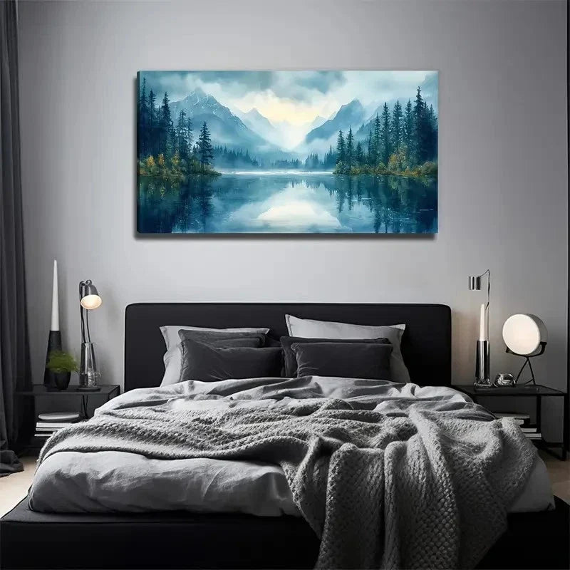 Landscape Painting Trees Wall Art Canvas Office Home Room Framed 80x45cm