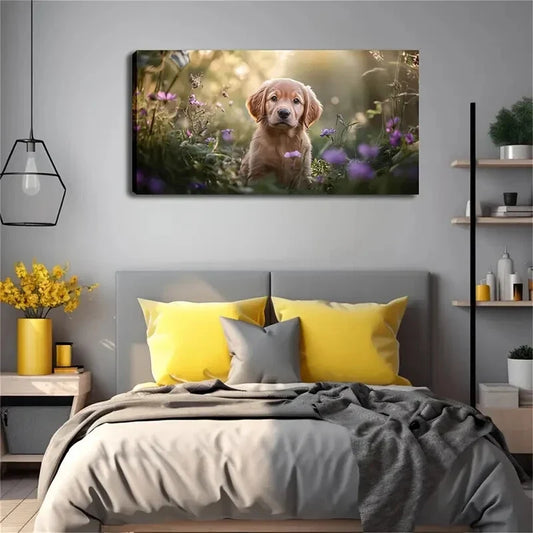 Realistic Gold Retriever Puppy Wall Art Canvas Office Home Room Framed 120x60cm