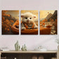 3pcs Whimsical Fall Foliage Scene with Orange Metal Print Ready to Hang Art