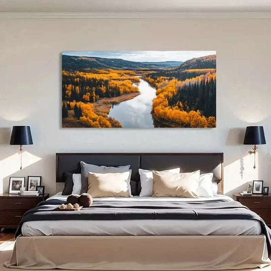 Mountain Valley Perfect Autumn Wall Art Canvas Office Home Room Framed 120x60cm