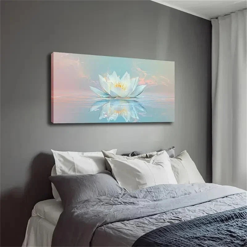 Lotus Blooming Water Modern Wall Art Canvas Office Home Room Framed 120x60cm