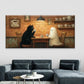 Black Cat & Cute Ghost Wall Art Canvas Office Home Room Framed 80x45cm