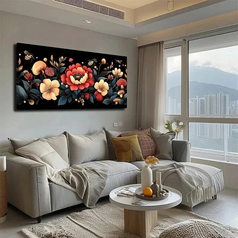 Modern Minimalist Floral Wall Art Canvas Office Home Room Framed 120x60cm