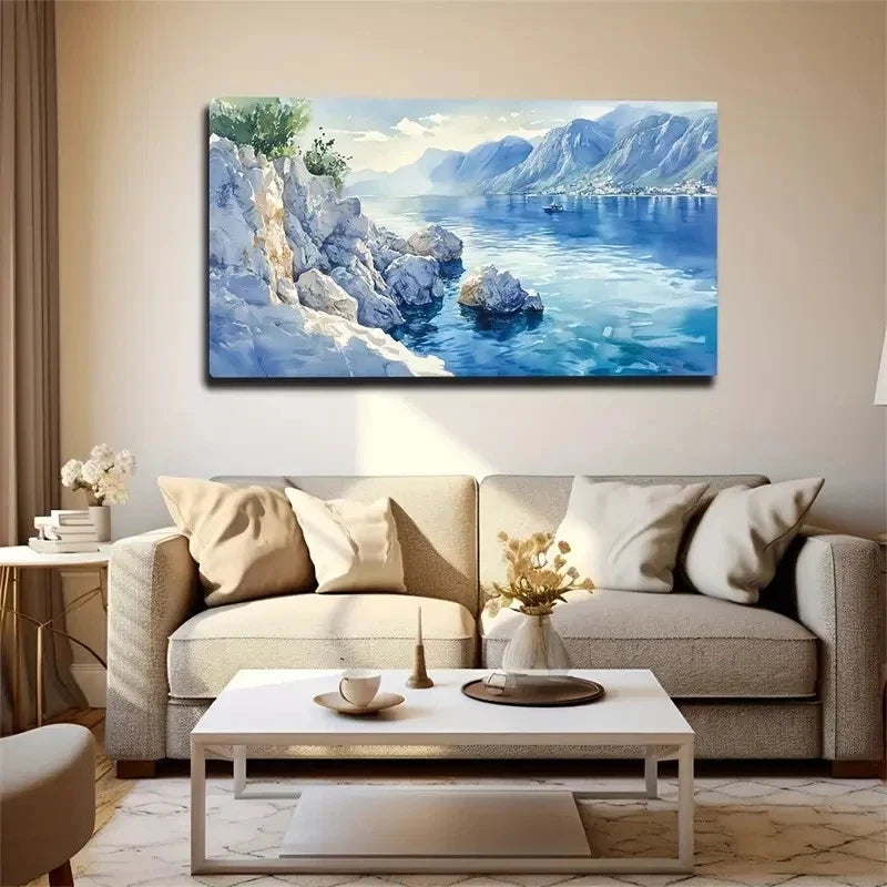 Blue Waters & Mountains Wall Art Canvas Office Home Room Framed 120x60cm