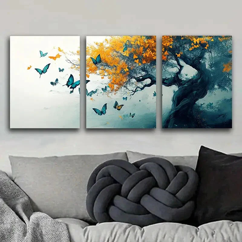 3pcs Beautiful Butterfly Tree Colorful Perfect Wall Art Set Canvas Framed 40x60cm - High Quality Print 100% Australian Made Wall Canvas Ready to Hang