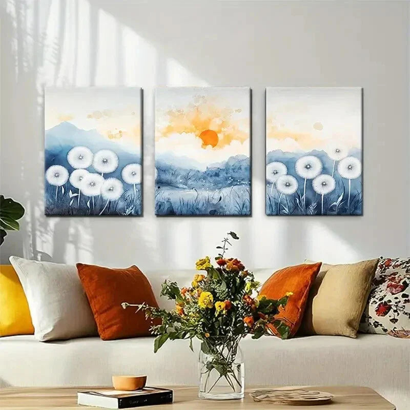 3pcs Watercolor Dandelion and Mountain Perfect Wall Art Set Canvas Framed 40x60cm - High Quality Print 100% Australian Made Wall Canvas Ready to Hang