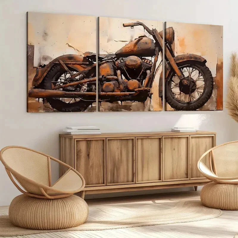 3pcs Modern Art Abstract Motorcycle Brown Art Wall Art Set Canvas Framed 40x60cm - High Quality Print 100% Australian Made Wall Canvas Ready to Hang