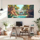 Gazebo And Palm Trees Scene Wall Art Canvas Office Home Room Framed 120x60cm