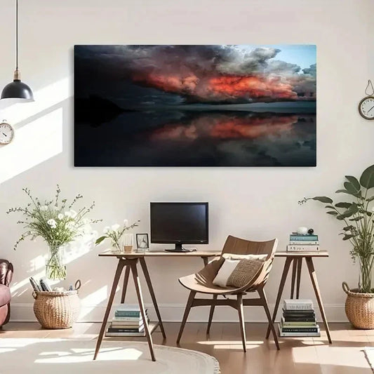 Stormy Red Clouds Seaside Land Wall Art Canvas Office Home Room Framed 120x60cm