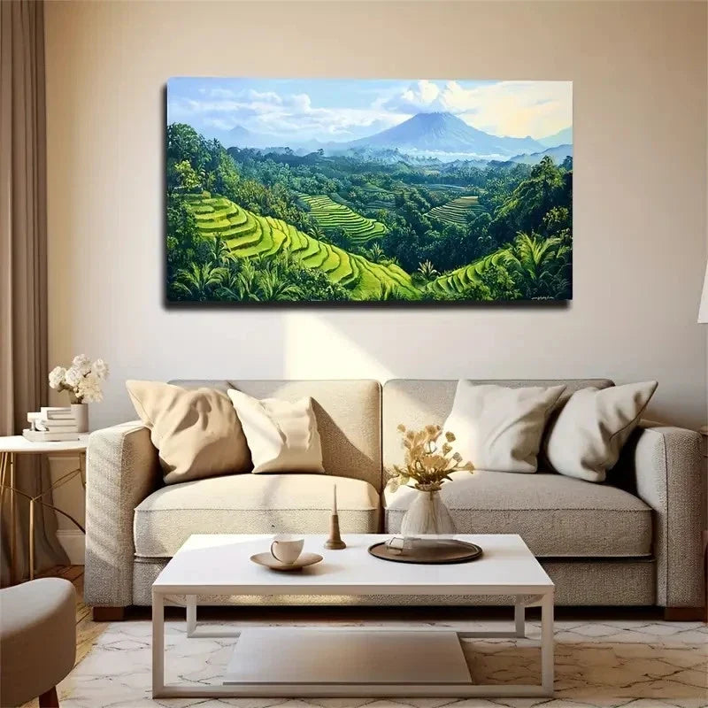 Terraced Fields Interesting Wall Art Canvas Office Home Room Framed 120x60cm