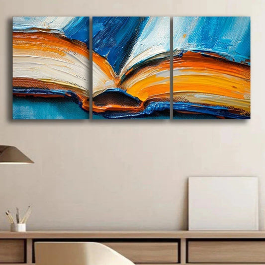 3pcs Abstract Elegant Book Painting Blue Metal Print Ready to Hang Art