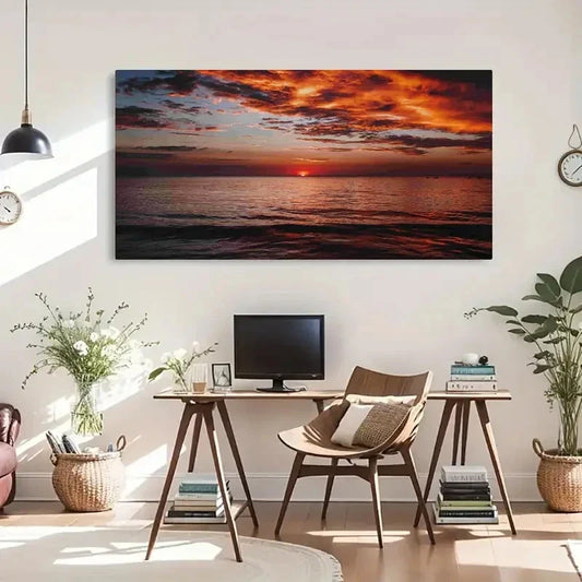 Vintage Sunset Landscape Wall Art Canvas Office Home Room Framed 120x60cm