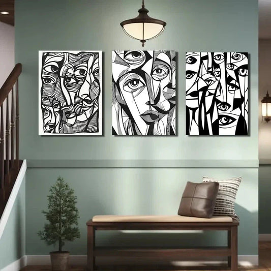 3pcs Abstract Humanist Black and White Metal Print Ready to Hang Art