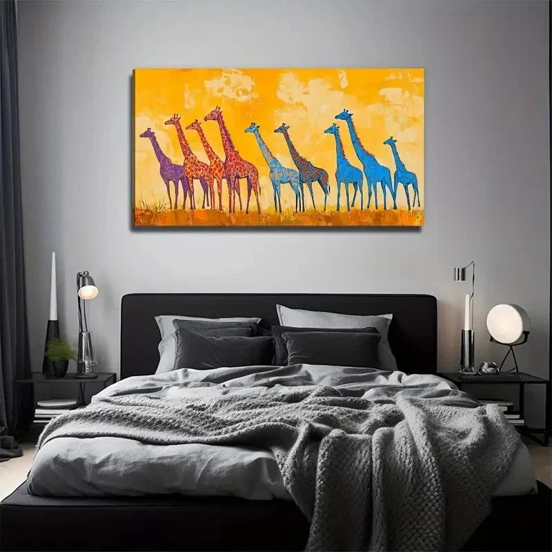 Colorful Giraffe Suitable Deco Wall Art Canvas Office Home Room Framed 120x60cm