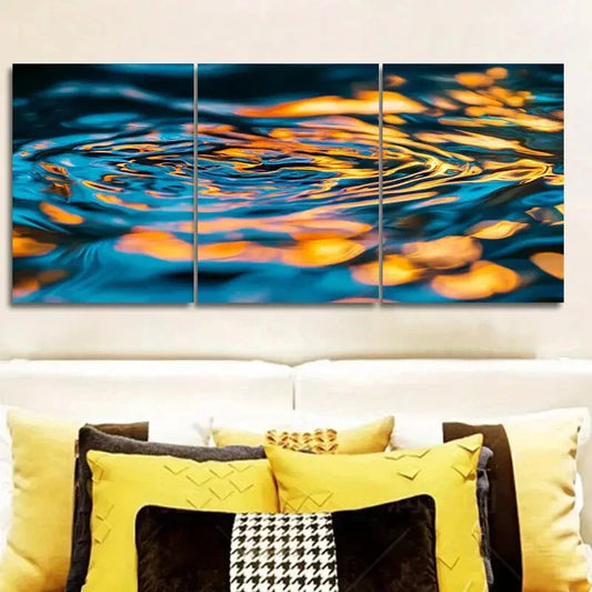 3pcs Blue & Orange Water Reflections, Metal Print Ready to Hang Art