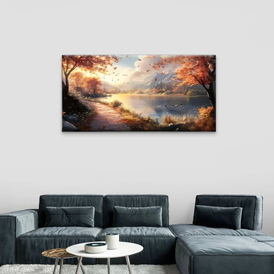 Scenery Pathway Sunrise Nature Wall Art Canvas Office Home Room Framed 80x45cm