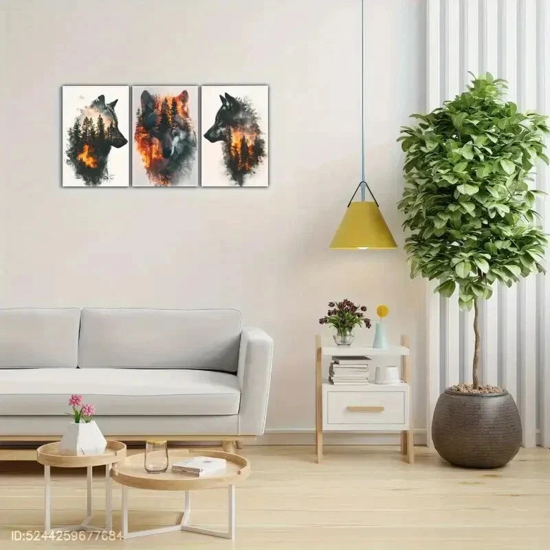 3pcs Forest Wildfire Print Modern Woodland Animal Metal Print  Ready to Hang Art