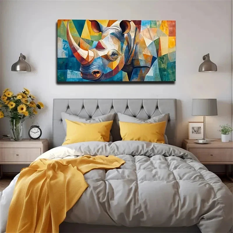 Large Rhinoceros Horn Wall Art Canvas Office Home Room Framed 80x45cm