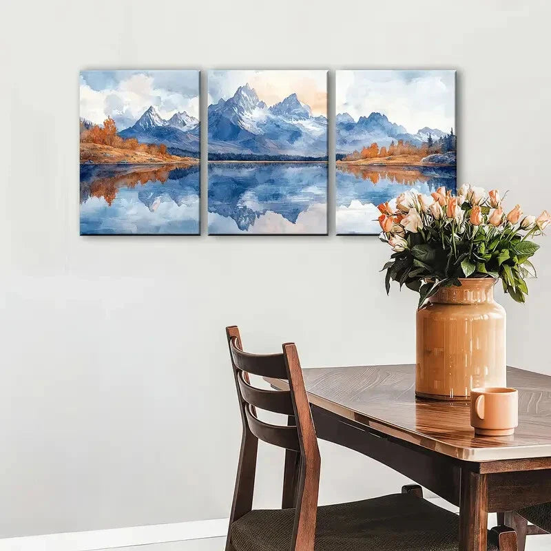 3pcs Mountain Reflection in Alpine Lake Wall Art Set Canvas Framed 40x60cm - High Quality Print 100% Australian Made Wall Canvas Ready to Hang