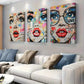 3pcs Pop-Art Style Female Face Triptych  Wall Art Set Canvas Framed 40x60cm - High Quality Print 100% Australian Made Wall Canvas Ready to Hang