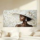 The Woman White Big Hat Wall Art Canvas Office Home Room Framed 80x45cm