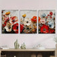 3pcs Vibrant Red, White, and Blue Flowers Metal Print Ready to Hang Art