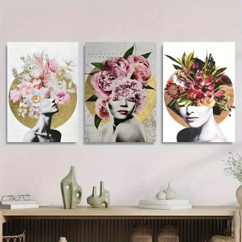 3pcs Modern Black and White Woman Metal Print Ready to Hang Art