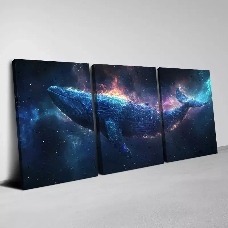 3pcs Magical Abstract Whale on Space Atmosphere Wall Art Set Canvas Framed 40x60cm - High Quality Print 100% Australian Made Wall Canvas Ready to Hang