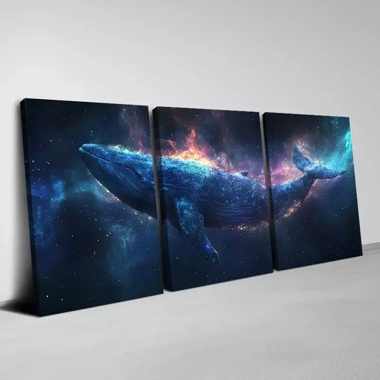 3pcs Magical Abstract Whale on Space Atmosphere Wall Art Set Canvas Framed 40x60cm - High Quality Print 100% Australian Made Wall Canvas Ready to Hang