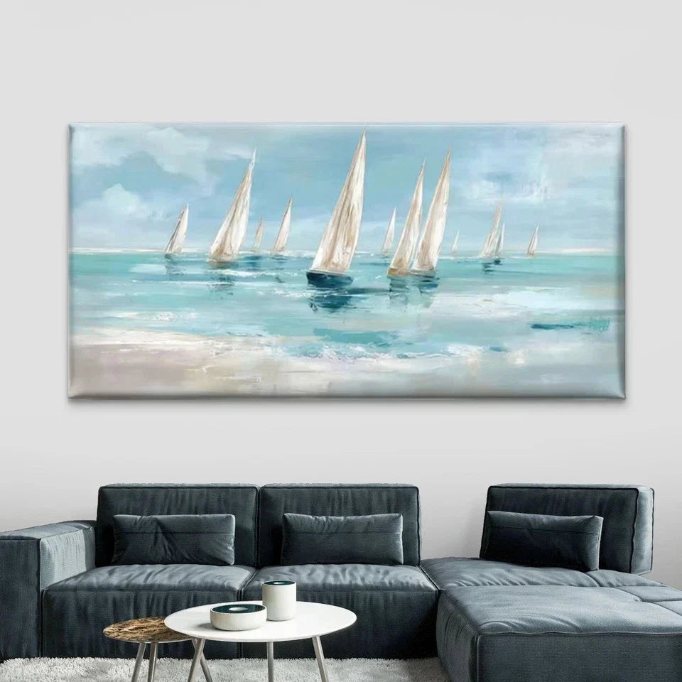 Nautical Sailing Boats on Sea Wall Art Canvas Office Home Room Framed 120x60cm