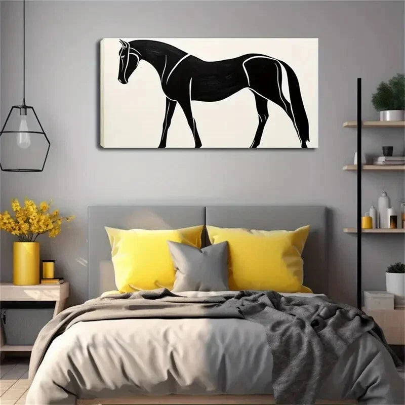 Modern Black and White Horse Wall Art Canvas Office Home Room Framed 120x60cm