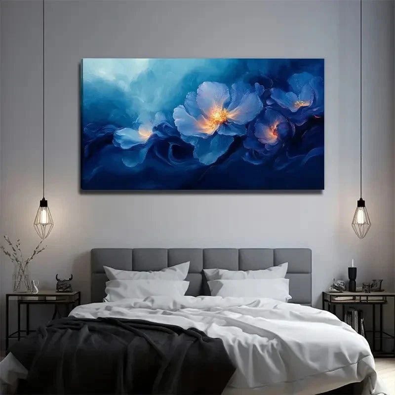 Blue Hibiscus Flower Wall Art Canvas Office Home Room Framed 120x60cm
