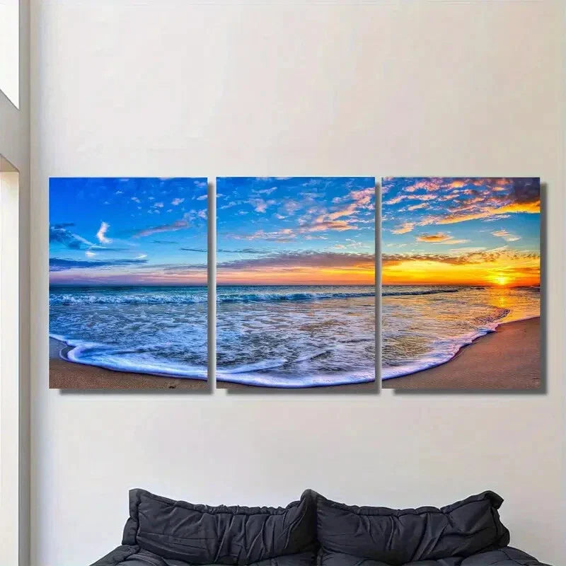 3pcs Triptych Ocean View with Dramatic Sky & Wave Metal Print Ready to Hang Art