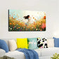 Vibrant Floral Scene of Girl Wall Art Canvas Office Home Room Framed 80x45cm