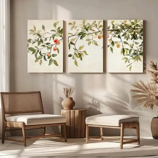 3pcs Vintage Apple Tree Vintage Fruit Metal Print Ready to Hang Art