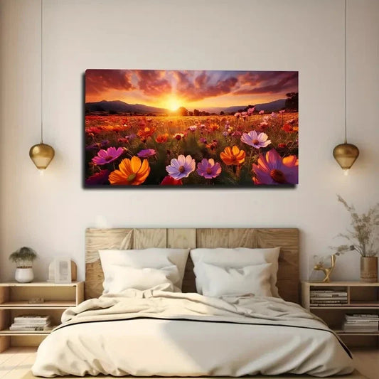 Sunset Landscape with Vibrant Wall Art canvas office home room framed 120x60cm